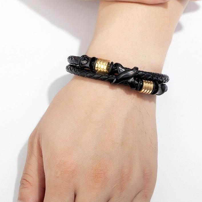 Мужской браслет из кожи и ювелирной стали - Cosplaycity.ru - Btlr362-05\gold-black-knot\ Мужской браслет из кожи и ювелирной стали - Cosplaycity.ru - Btlr362-05\gold-black-knot\