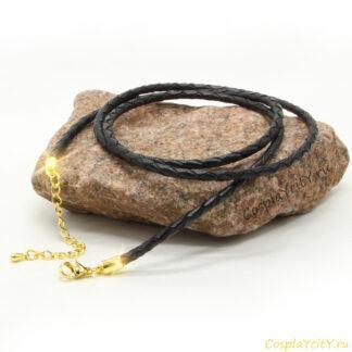 Шнурок на шею кожаный с ювелирной сталью NeckLock603-55\gold-black