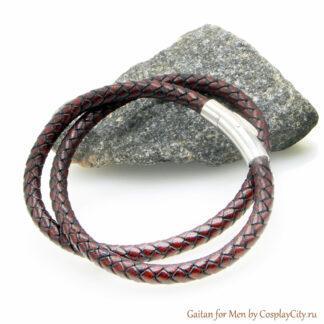 Гайтан мужской  на шею кожаный плетеный бургунди - Сosplaycity.ru - CL8066\chain-leather\6мм