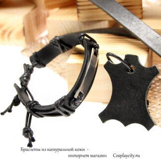Браслет кожаный черный - Cosplaycity.ru - Btlr5007-1\plate